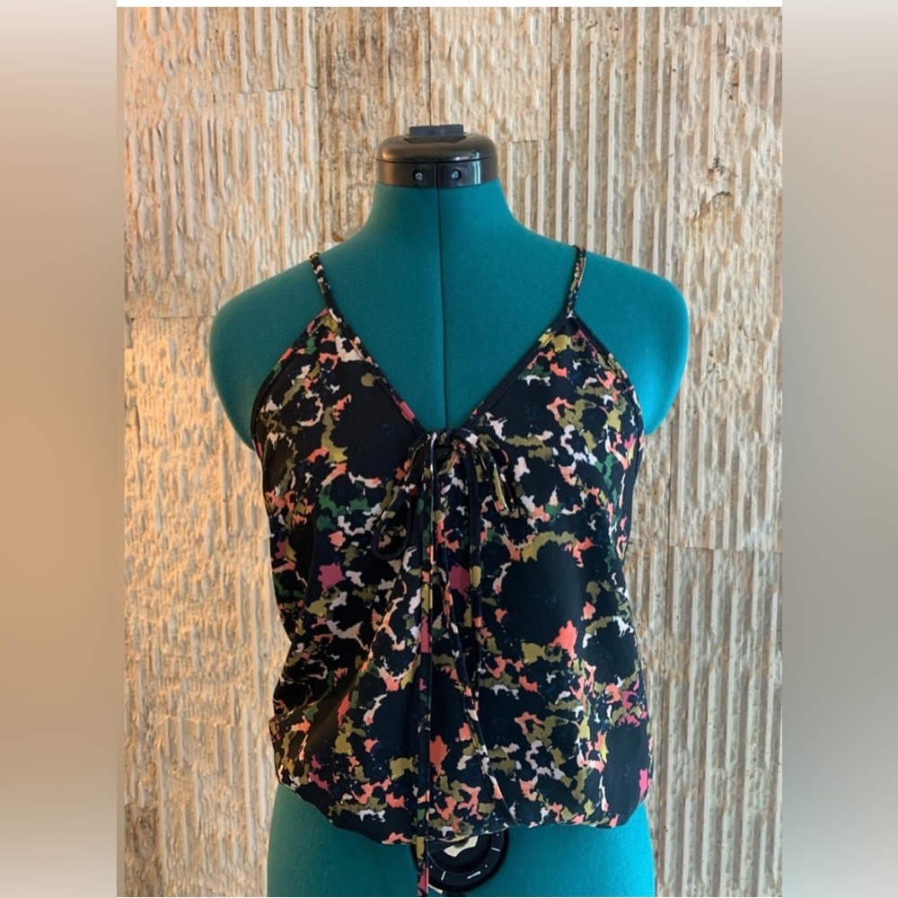 Black and Pink Sleeveless Tie Front Camisole